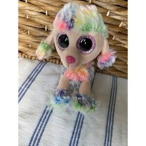 TY Beanie Boos Rainbow Poodle Dog 6" Plush Stuffed Animal Toy Pink Glitter Eyes